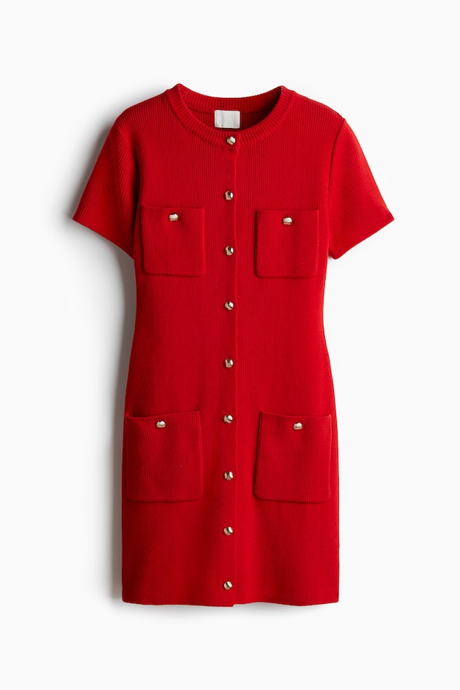 Rib-knit dress - Red - 1