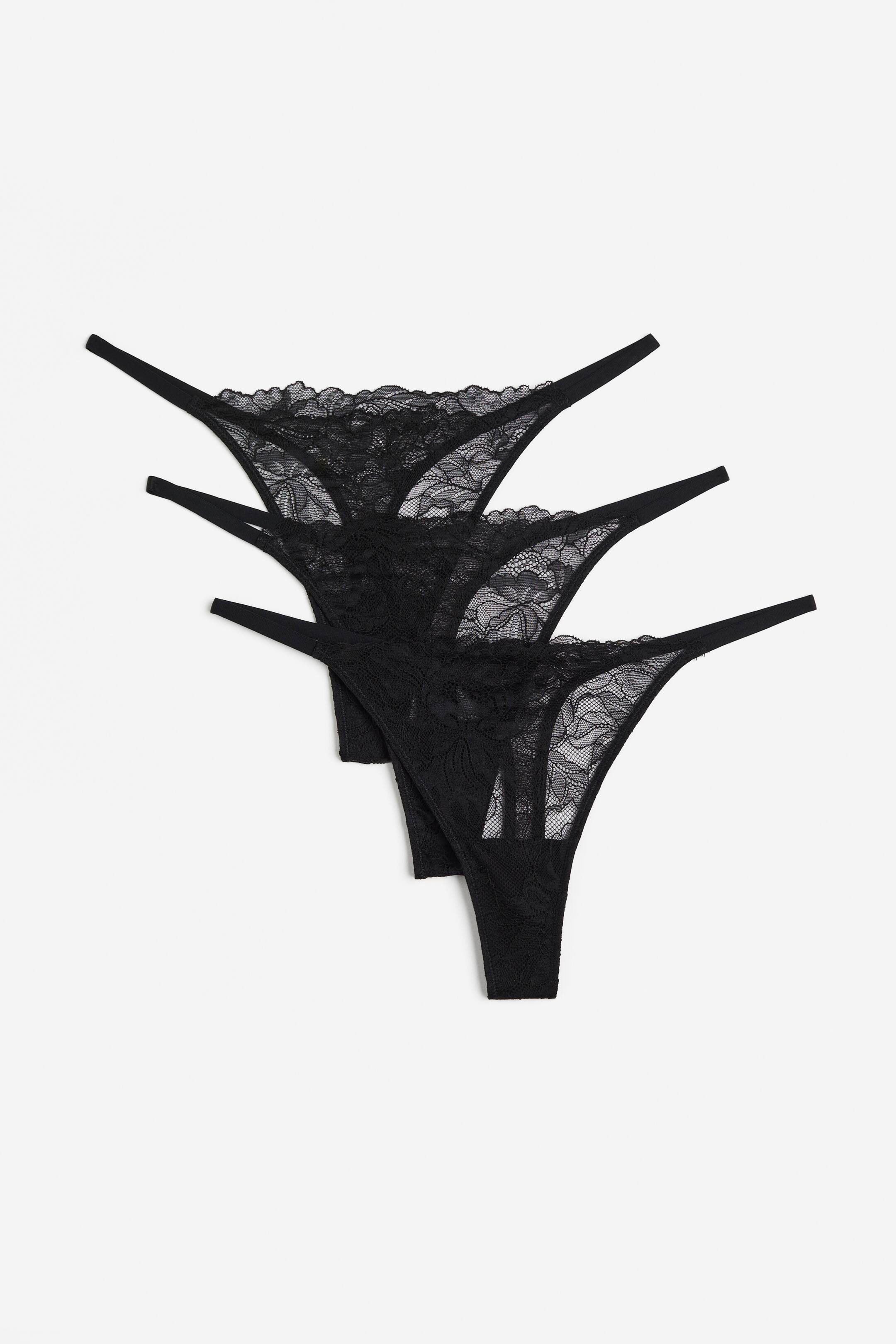 Vezi imaginea mai mare: 3 perechi de chiloți Thong din dantelă - Negru - FEMEI | H&M RO 1