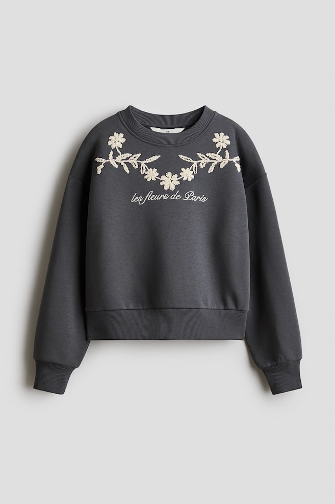 Embroidery-detail sweatshirt - Dark grey/Flowers - 1