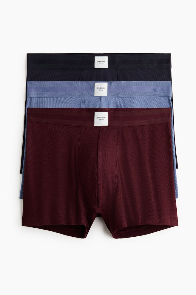 3-pack ribbed short trunks - Black/Dusty blue/Burgundy - 1