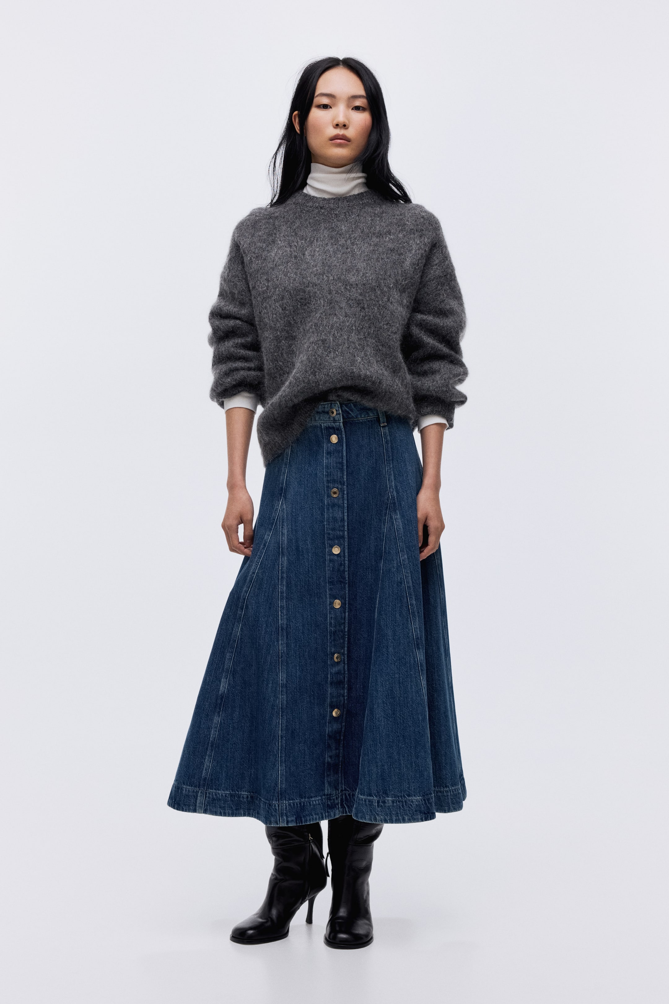 Zobacz większy obraz: Trapezowa spódnica dżinsowa - Niebieski denim - ONA | H&M PL 1