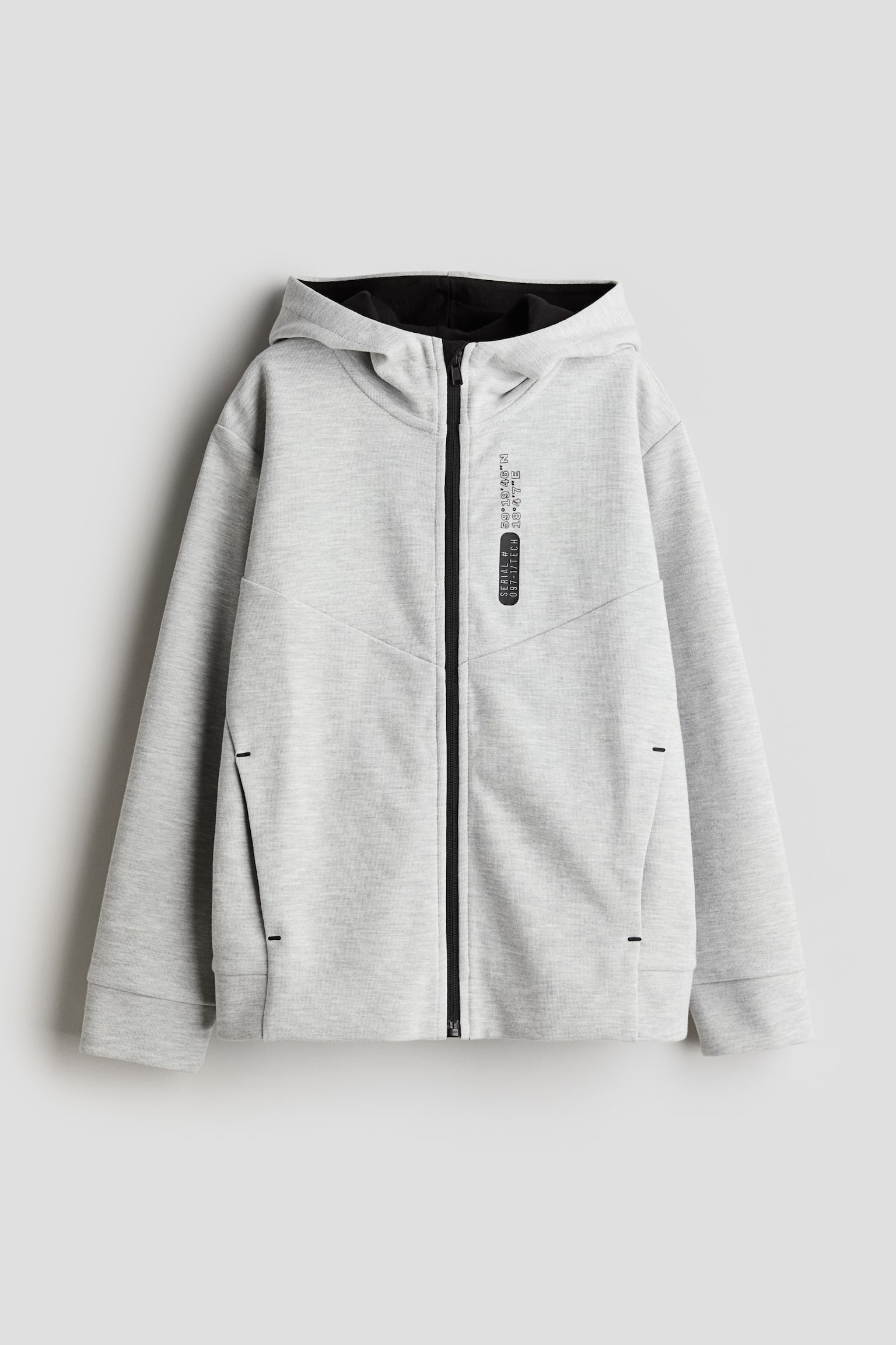 Heavy jersey zip-through hoodie - Light grey marl/Blue/Black - 1