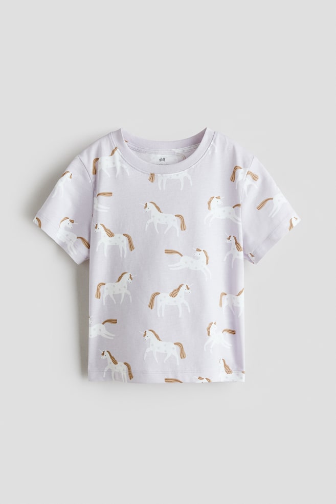 Playera con diseño - Morado pálido/Unicornios/Rosa claro/Cerezas - 1