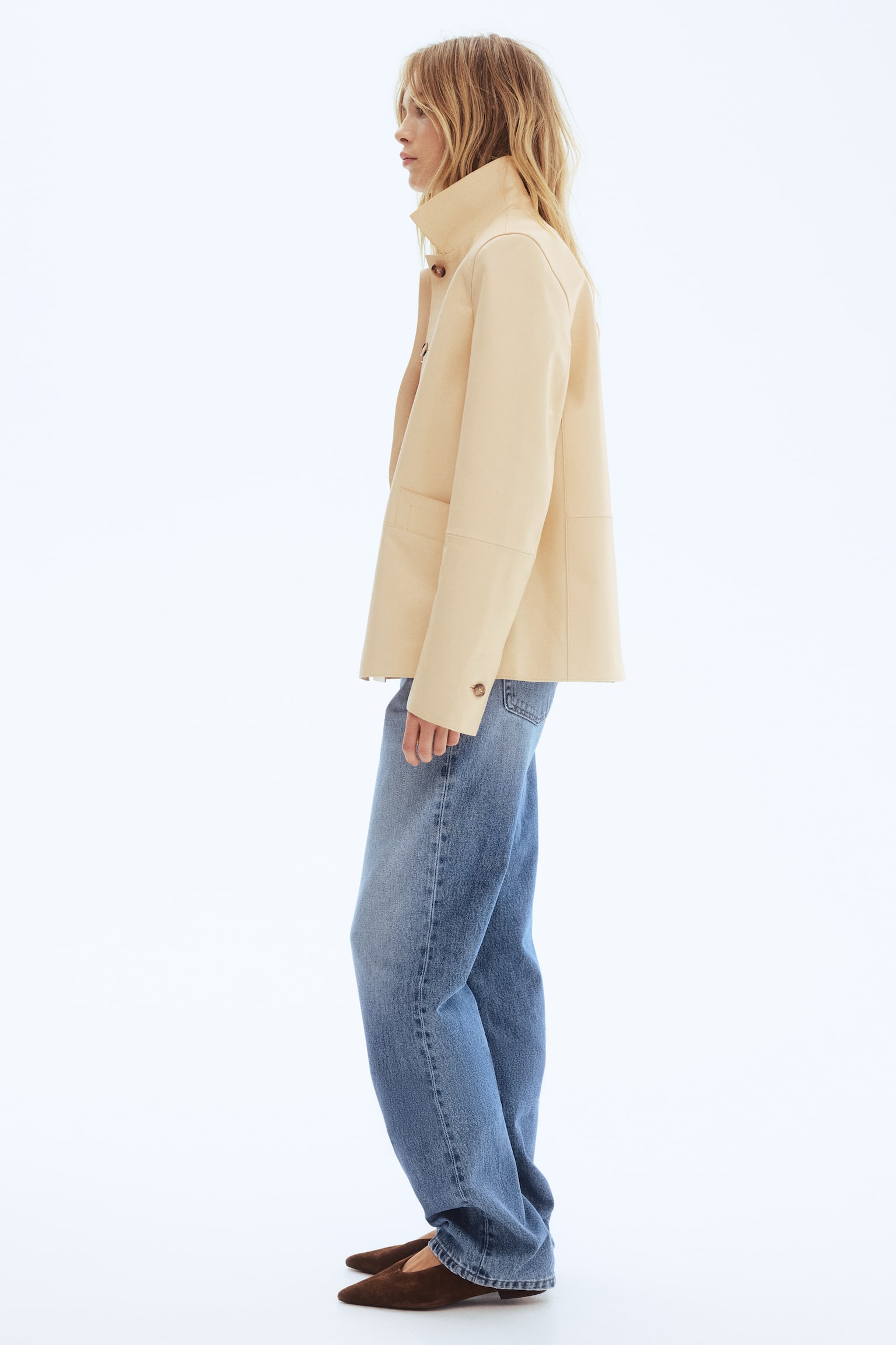 Kožna jakna sa kragnom - Svetlobež - 4