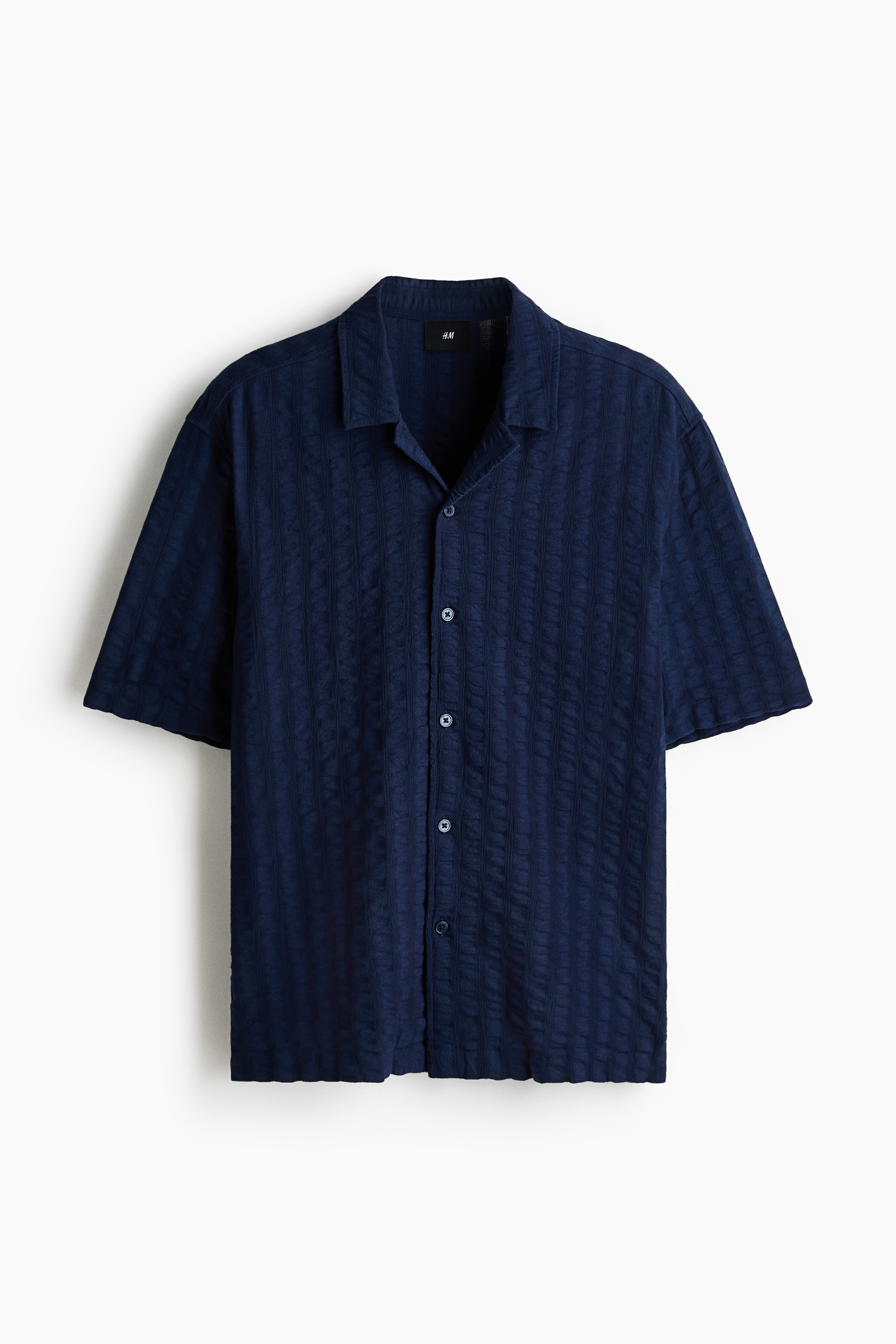 Relaxed Fit Textured resort shirt - Navy blue/Dark brown