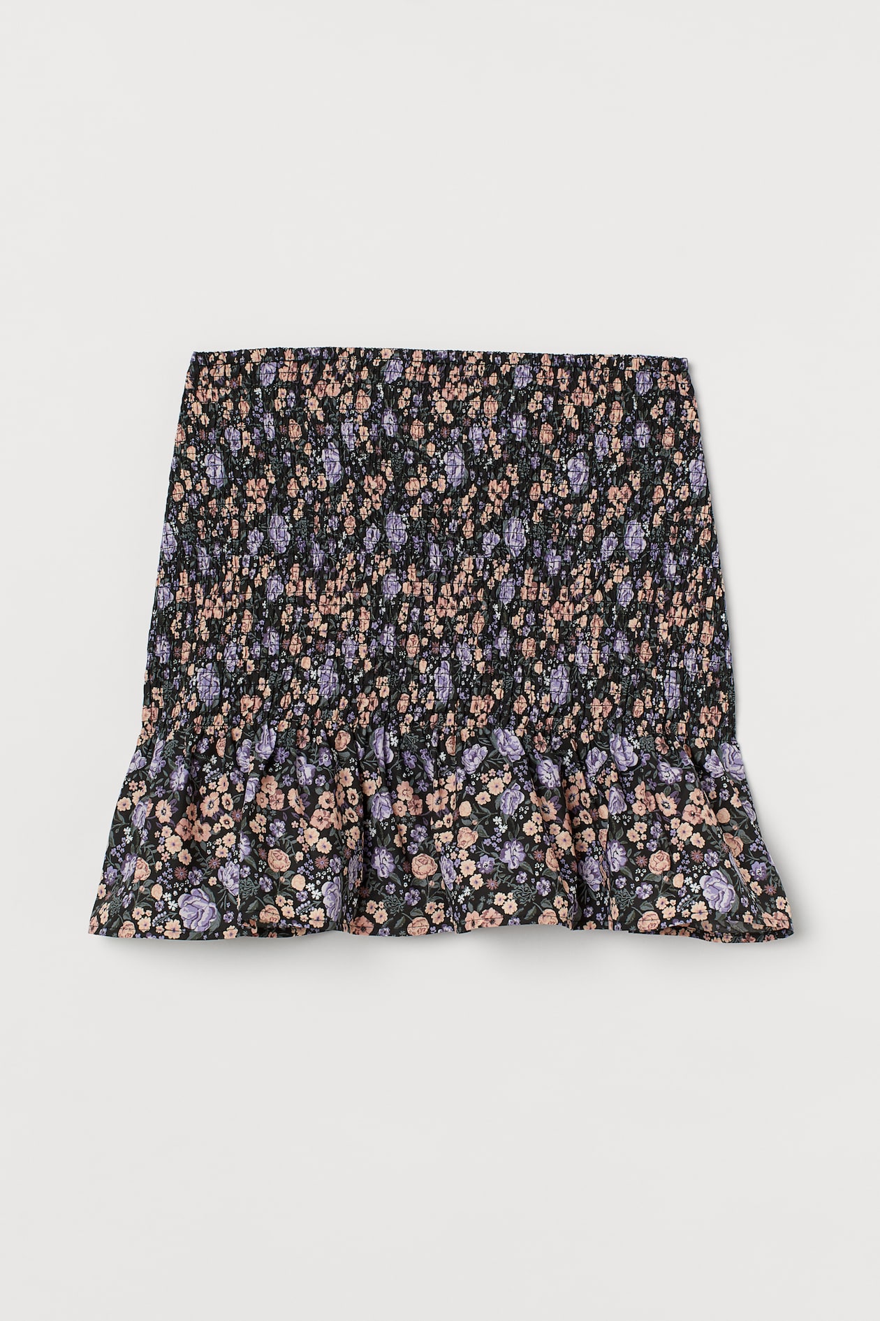 Smocked Skirt - High waist - Short - Black/floral - Ladies | H&M US