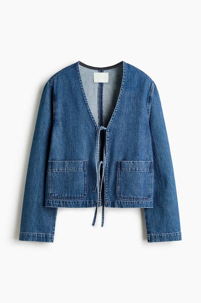 Denim jack met strikbandjes - Denimblauw - 1