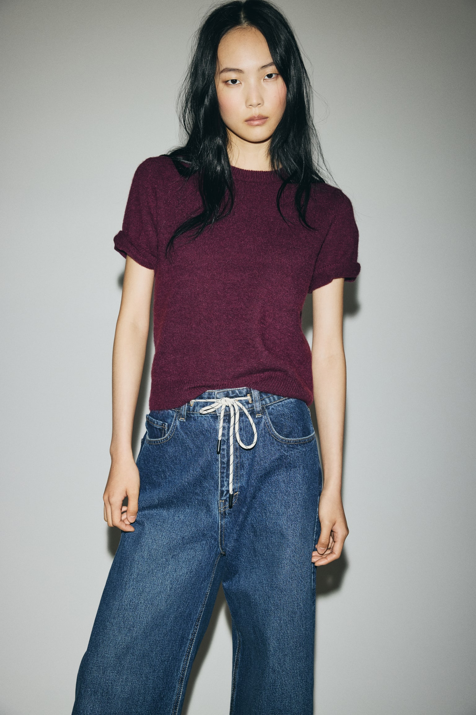 Fine-knit jumper - Plum purple/Dark grey marl/Dark brown/Cream/Dusty turquoise/Powder pink/Bright red/Black/Light yellow - 3