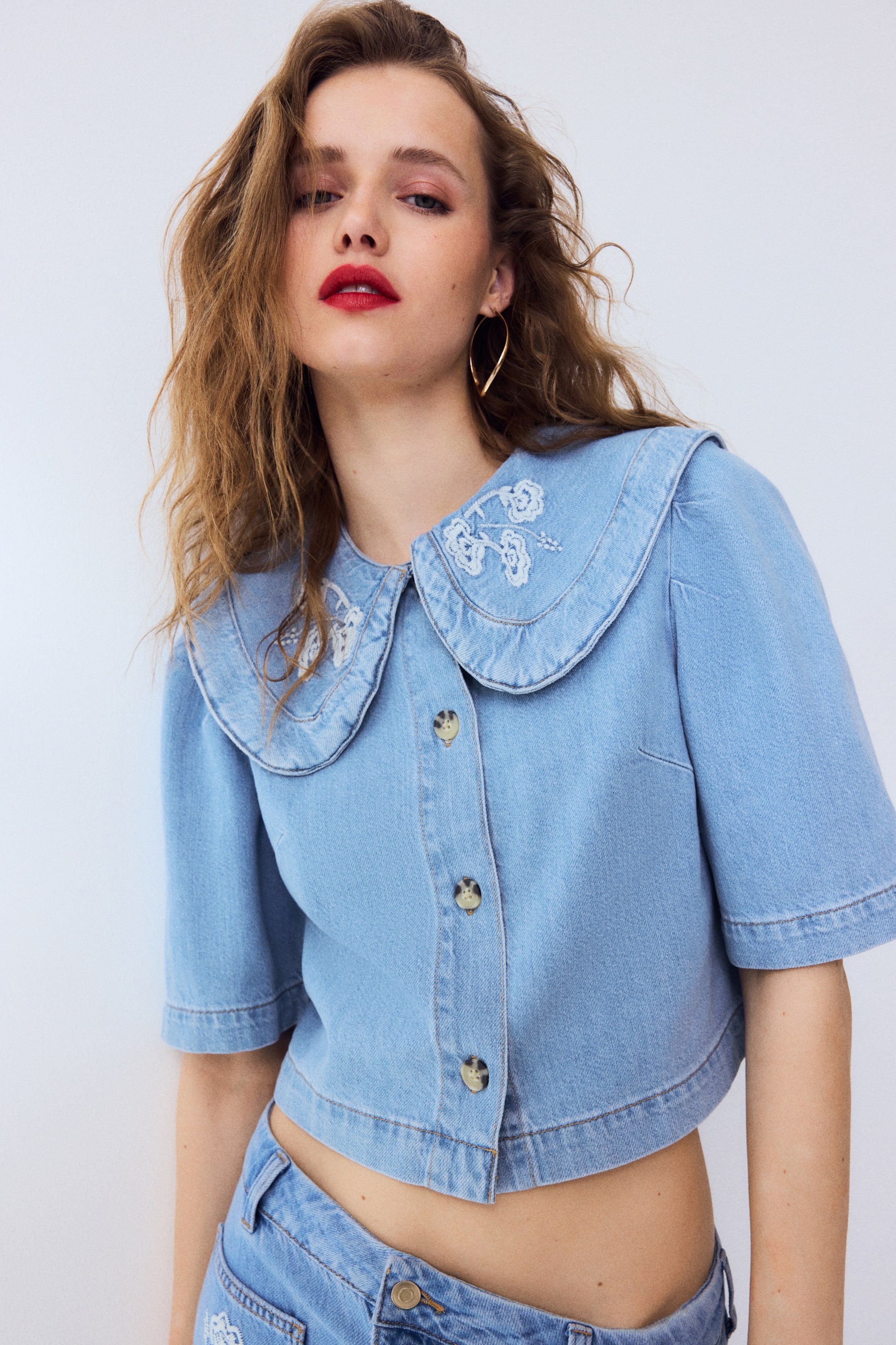Blouse en denim avec col