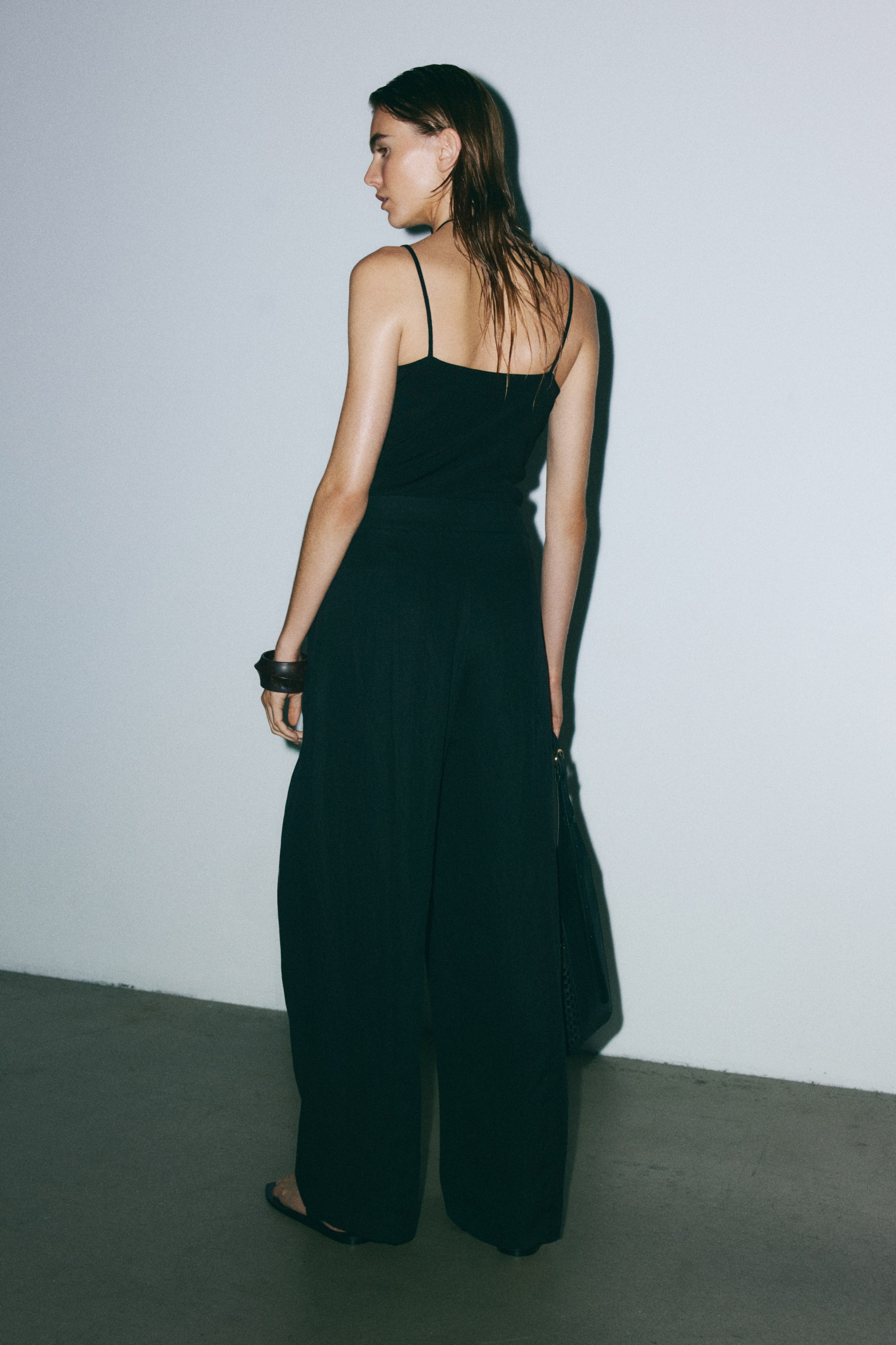 Crinkled Wrap-Detail Pants