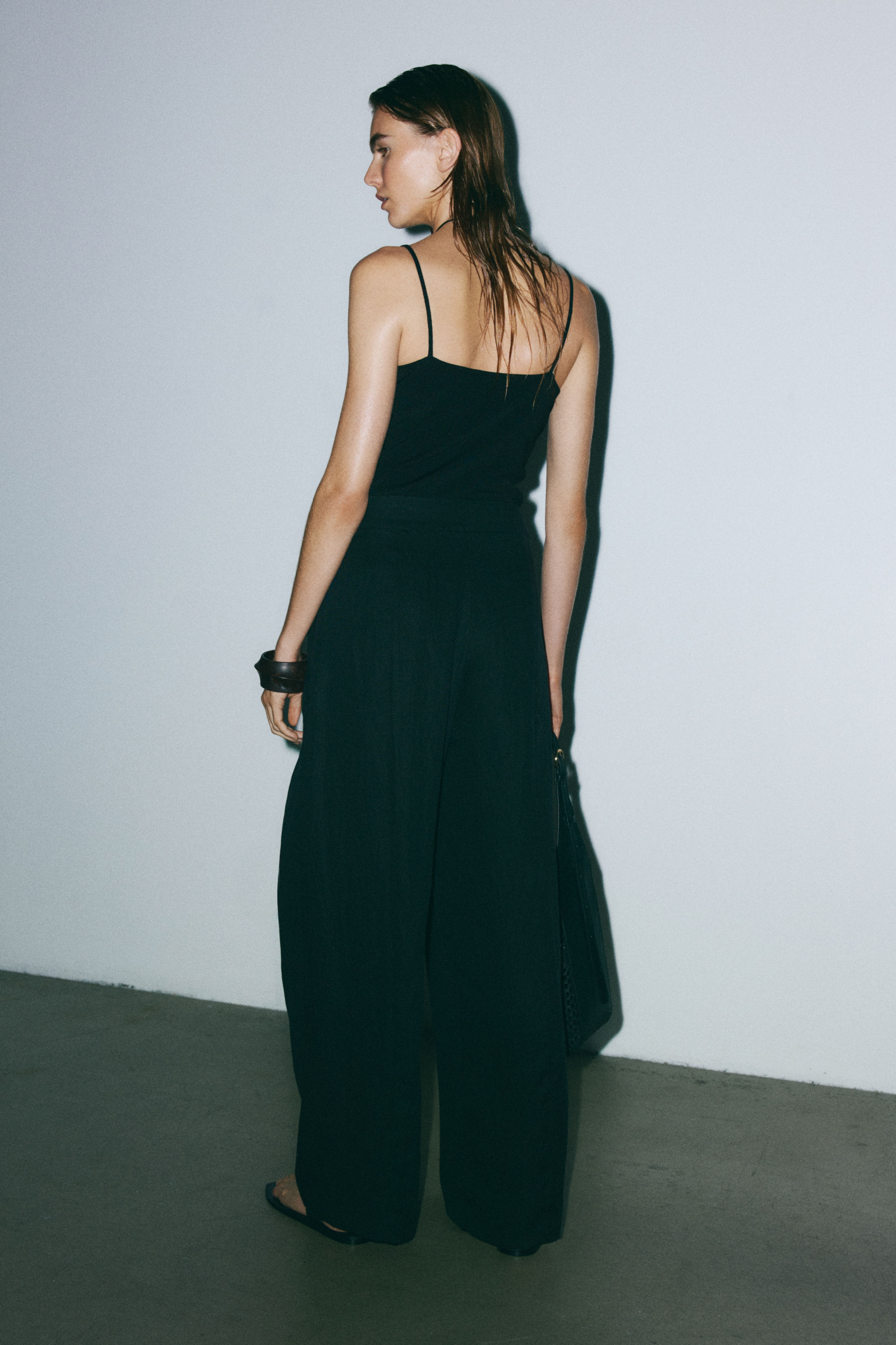 Crinkled Wrap-Detail Pants