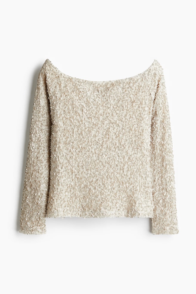 Top de lentejuelas con hombros al descubierto - Beige claro - 1