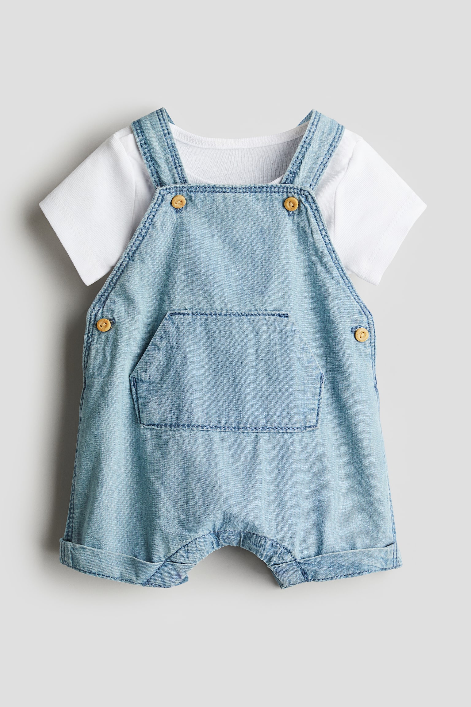 2-piece Cotton Set - Light denim blue/White - 1