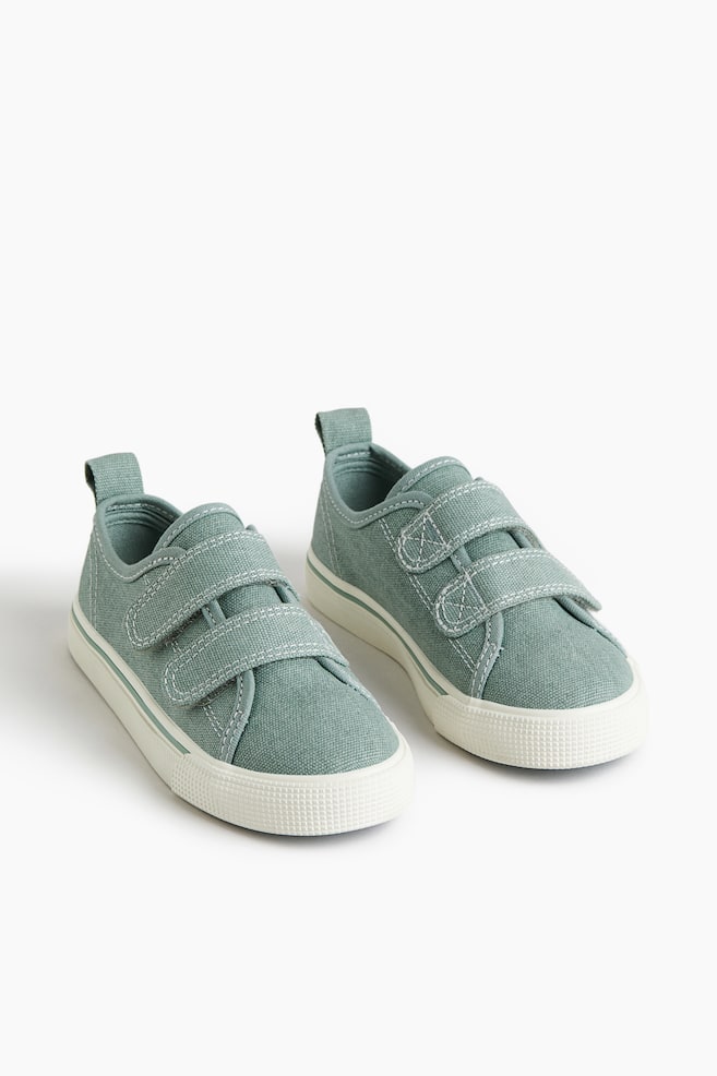 Sneakers in tela con chiusura a strappo - Verde polvere/Ecru - 1