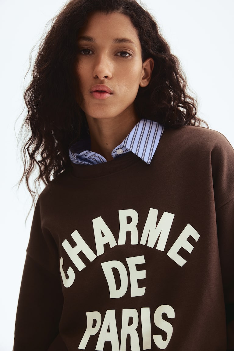 Felpa con scritta Marrone scuro/Paris DONNA H&M IT