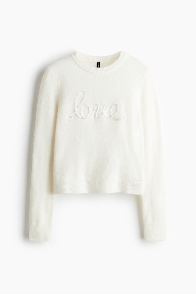 Pullover mit Applikation - Weiß/Love/Dunkelgraumeliert/Love - 1