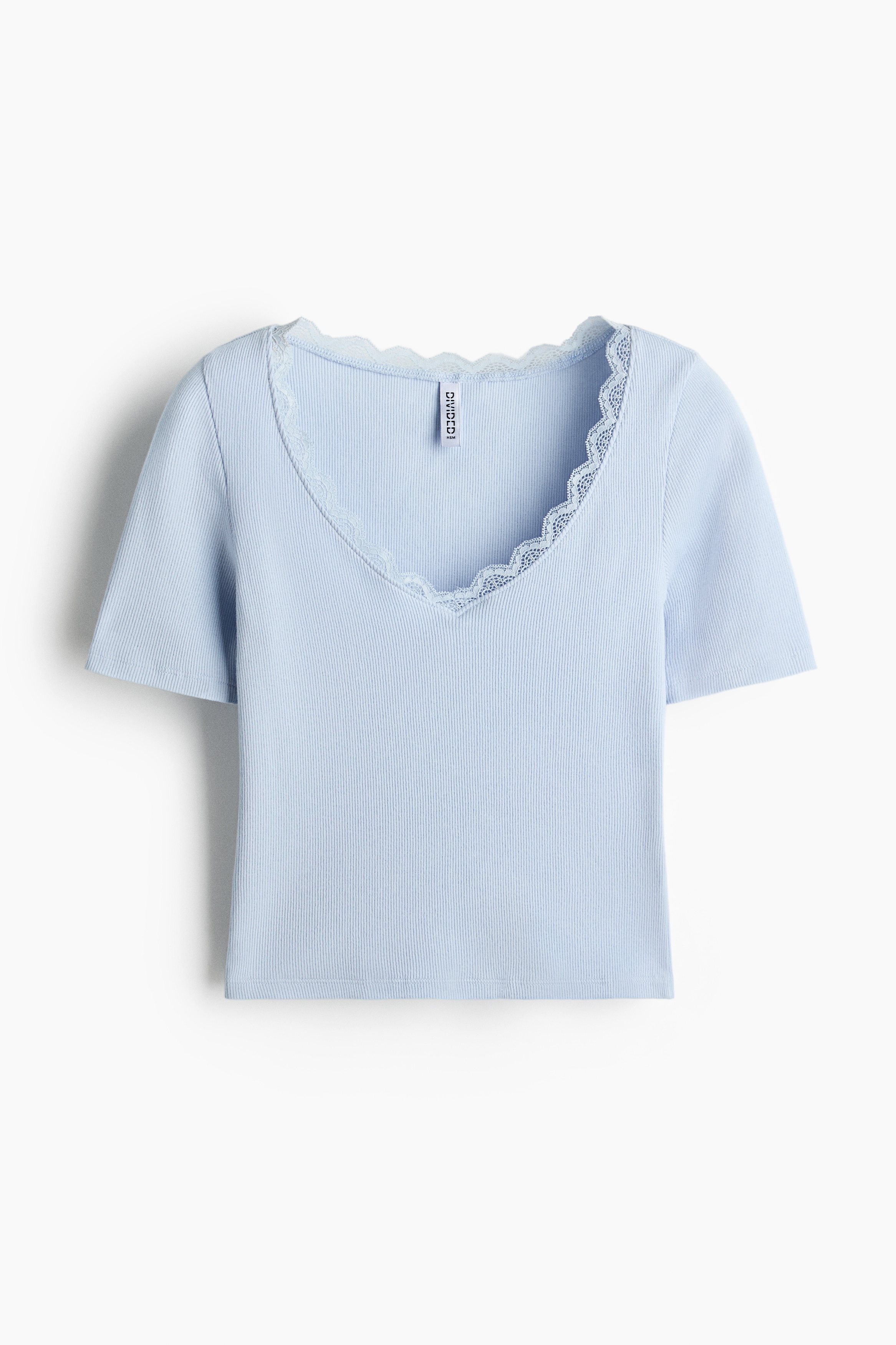 Rib-knit top - Light blue/Pink