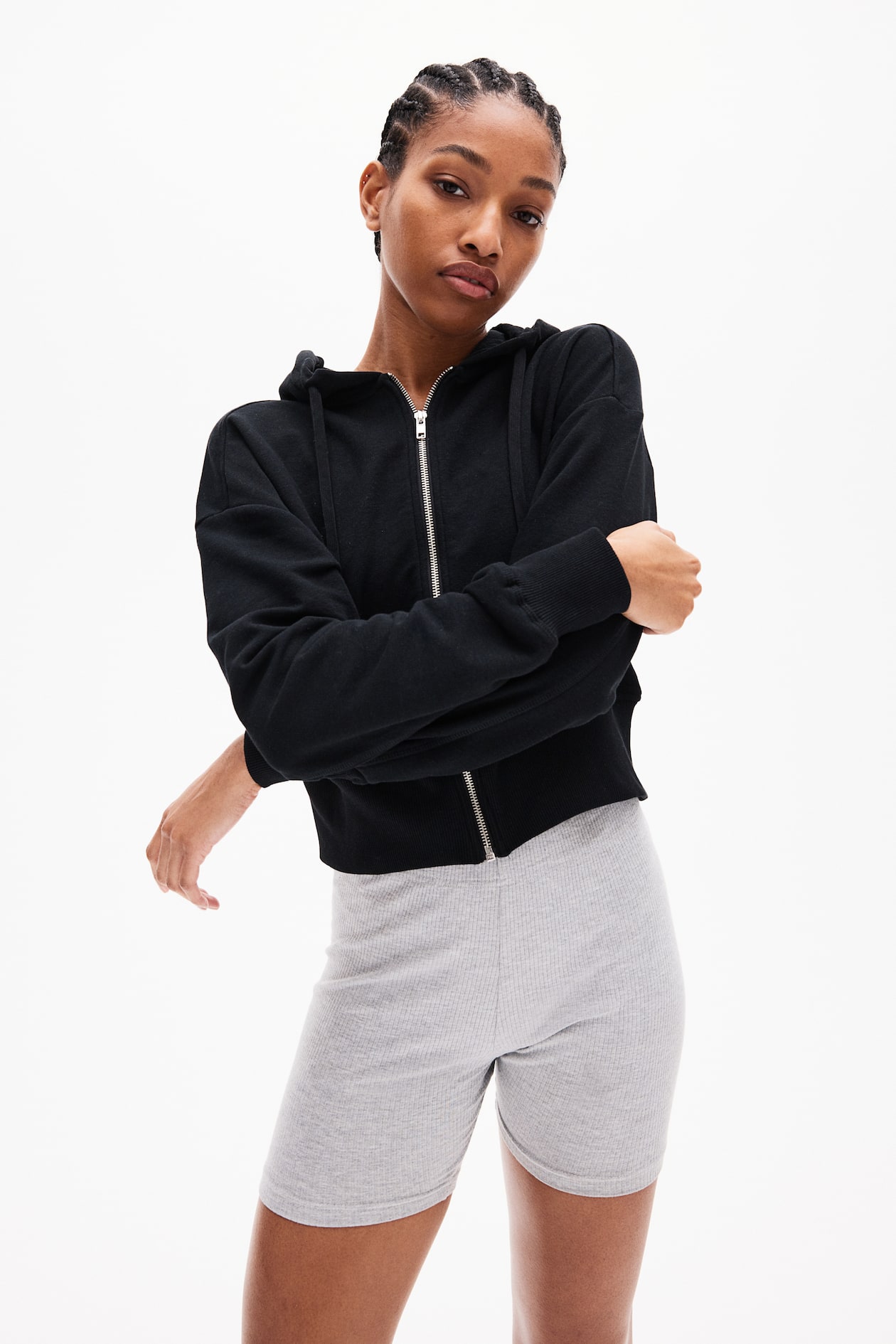 Elbow Sleeve Women's Short Sleeve Zip Hoodie Cropped Zip-Up