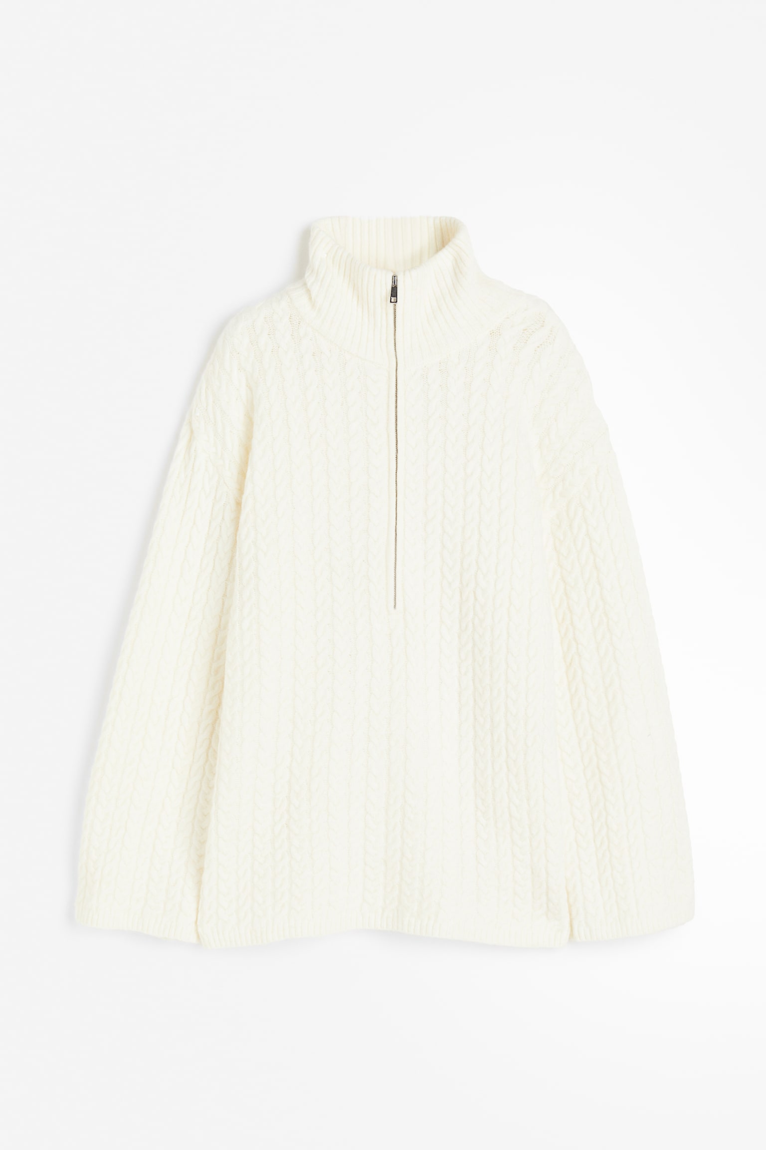 Half Zip Cable Knit Sweater - Cream - 1