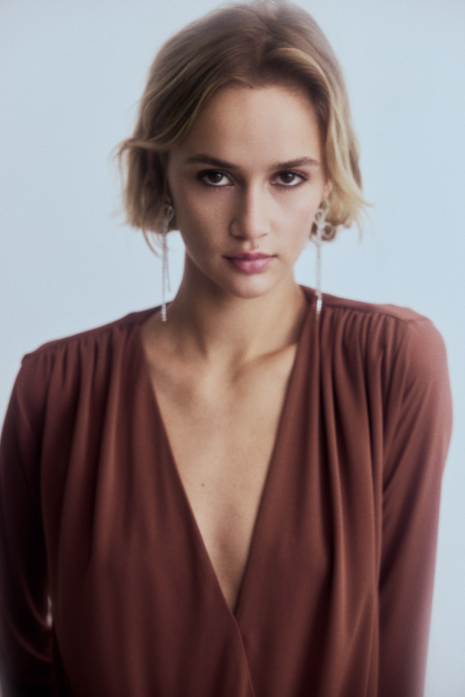 Draped V-neck thong body - Dusty brown/Black - 1