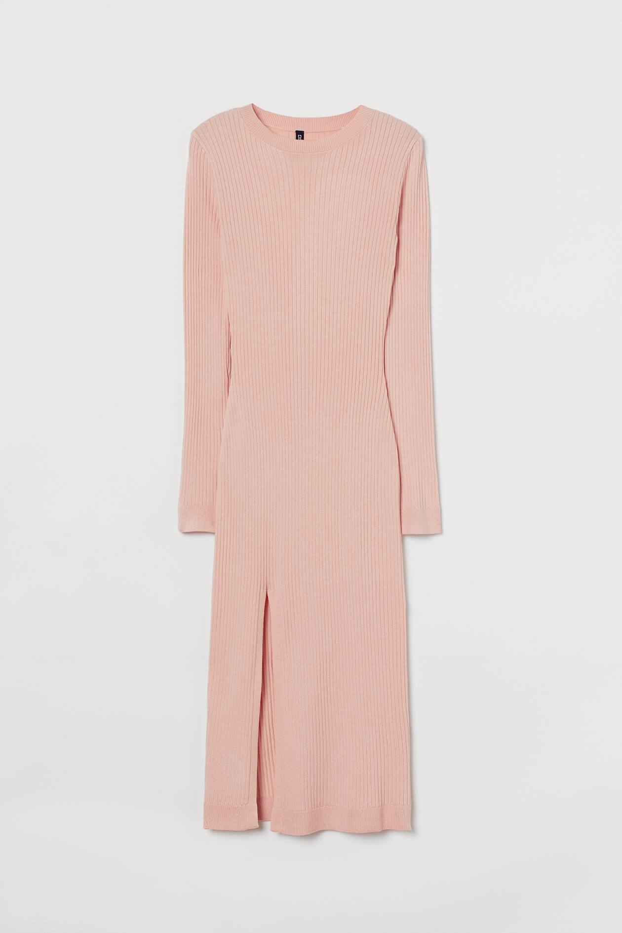 Slit-front Dress - Round Neck - Long sleeve - Light pink - Ladies | H&M US