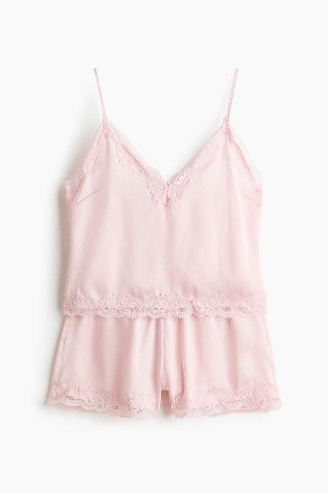 Lace-trimmed satin pyjamas - Light pink/Dark dusty pink/Dark pink/Light mole/Light beige/Rust brown/Spotted/Black/Light blue/Black/Black - 1