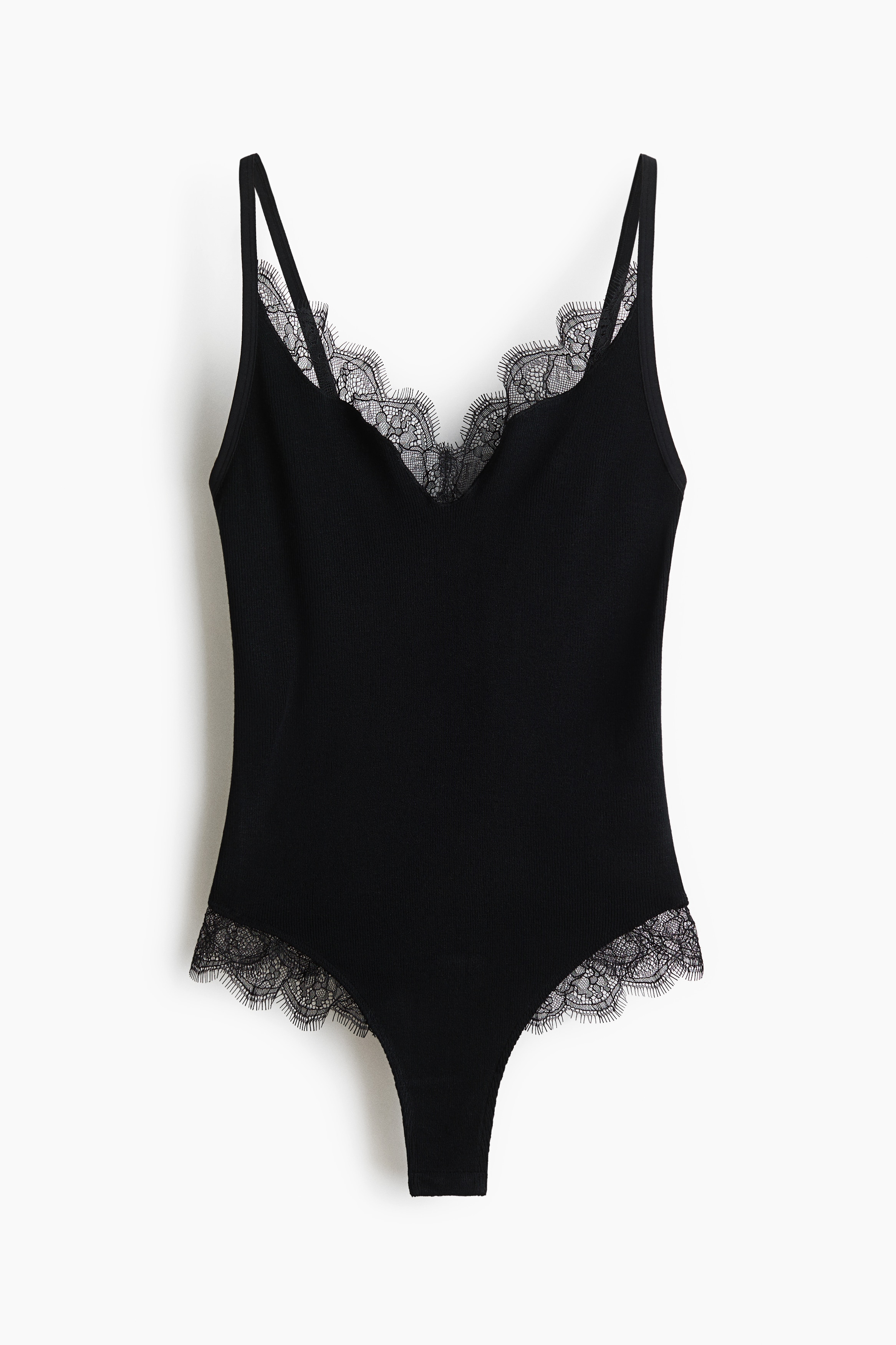 Stringbody med spetskant - Svart