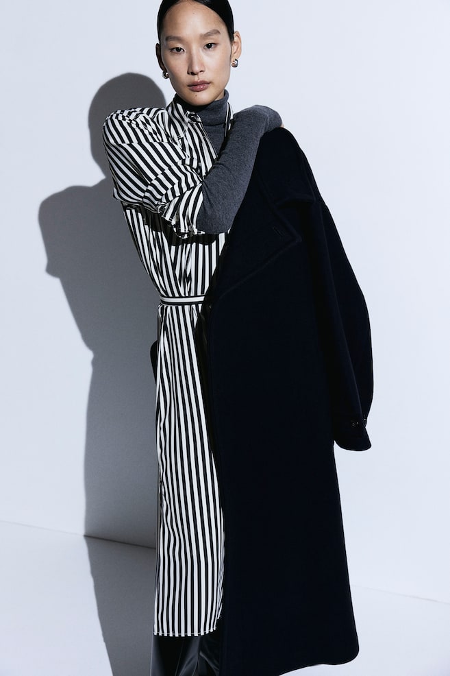 Tie-belt shirt dress - Black/Striped/Black/Black/White patterned/Cream - 1