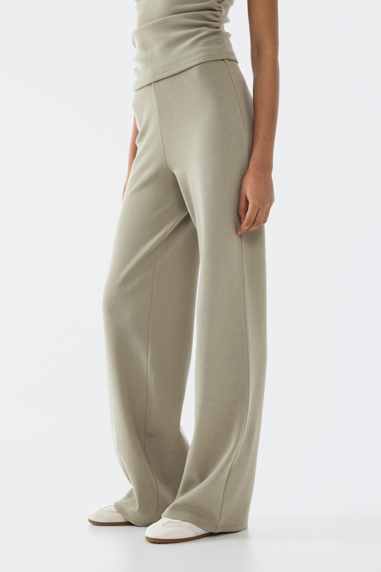 Pantalón Straight-leg en punto - Beige/Azul marino/Café jaspeado - 3