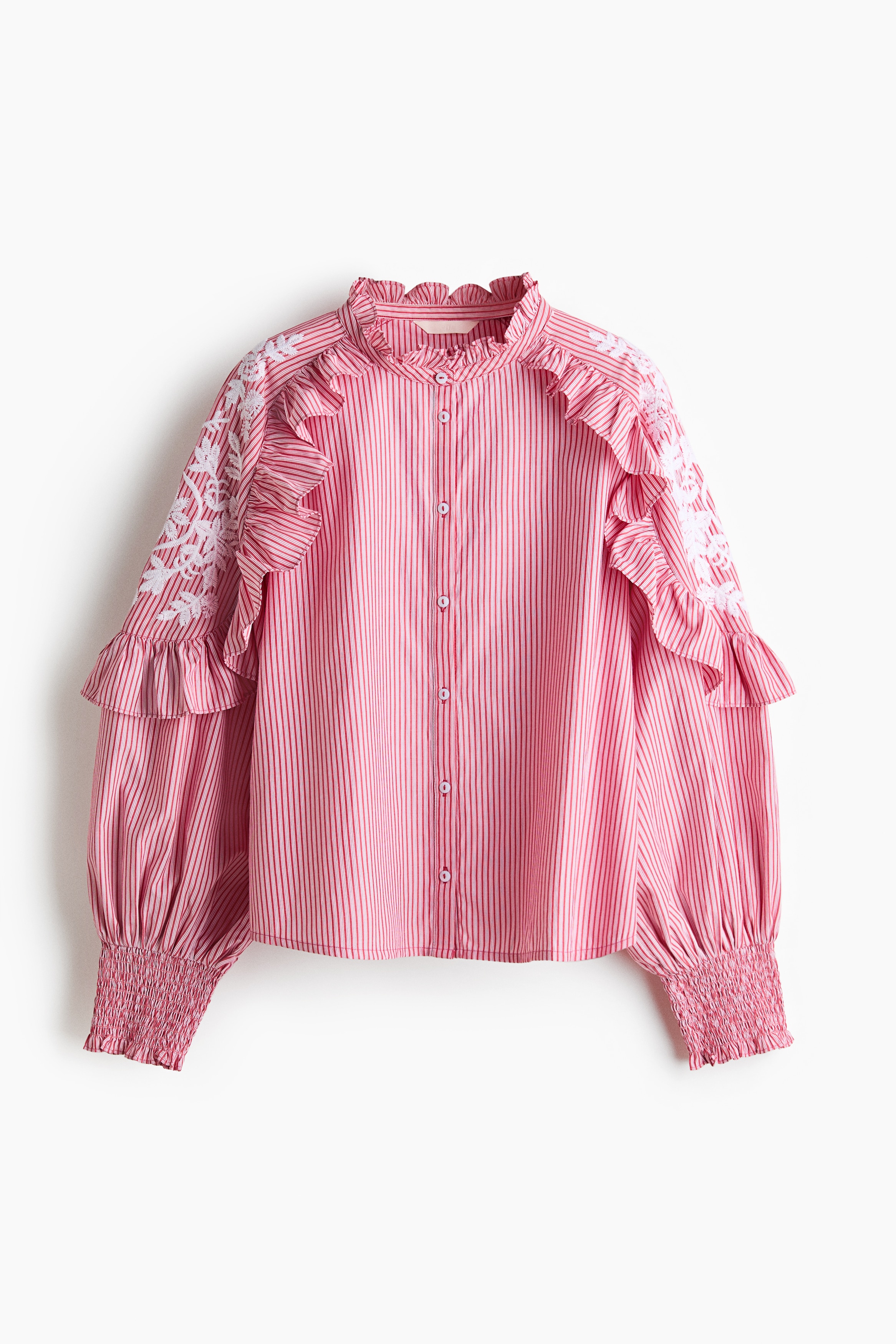 Frill-trimmed blouse - Red/Striped