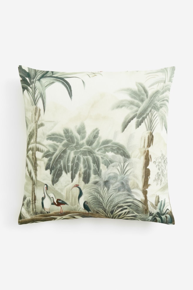 Patterned cotton cushion cover - White/Palm trees - 1