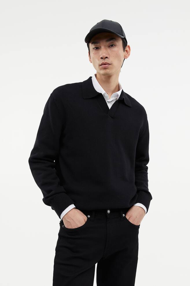 Regular Fit Cotton polo shirt - Black - 1