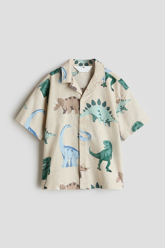 Linen-Blend Resort Shirt - Light taupe/dinosaurs/Dark blue/taupe striped/Dusty khaki green - 1
