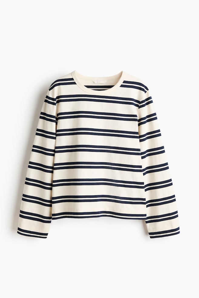 Maglia a maniche lunghe in cotone - Bianco/blu navy righe - 1