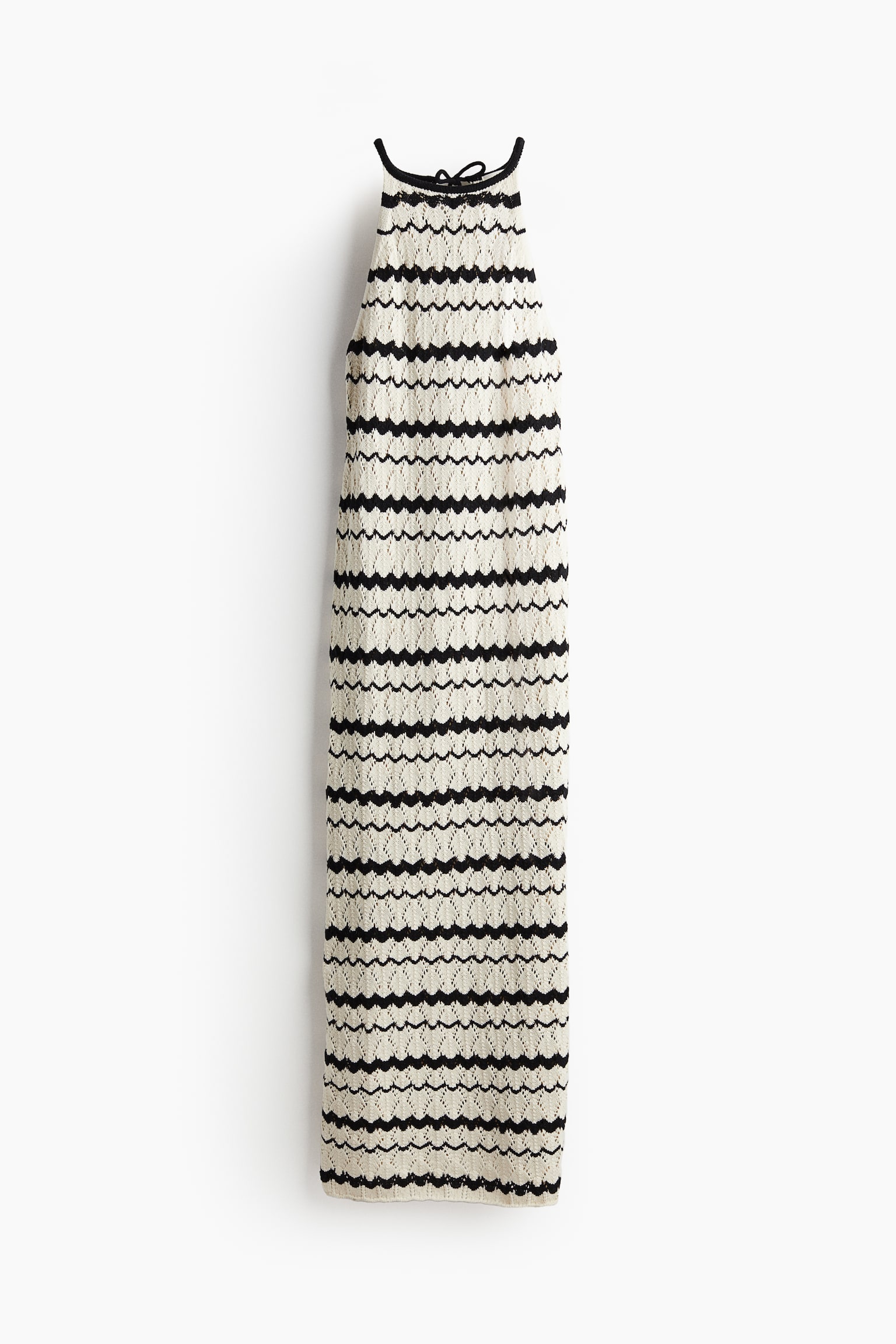 Long Pointelle Knit Dress - Cream/Black stripe - 2