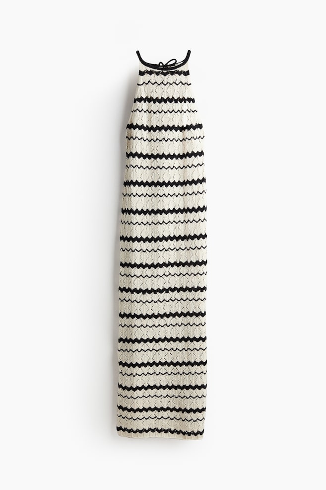 Pitkä pointelle-neulemekko - Kermanvaalea/Mustaraitainen - 1