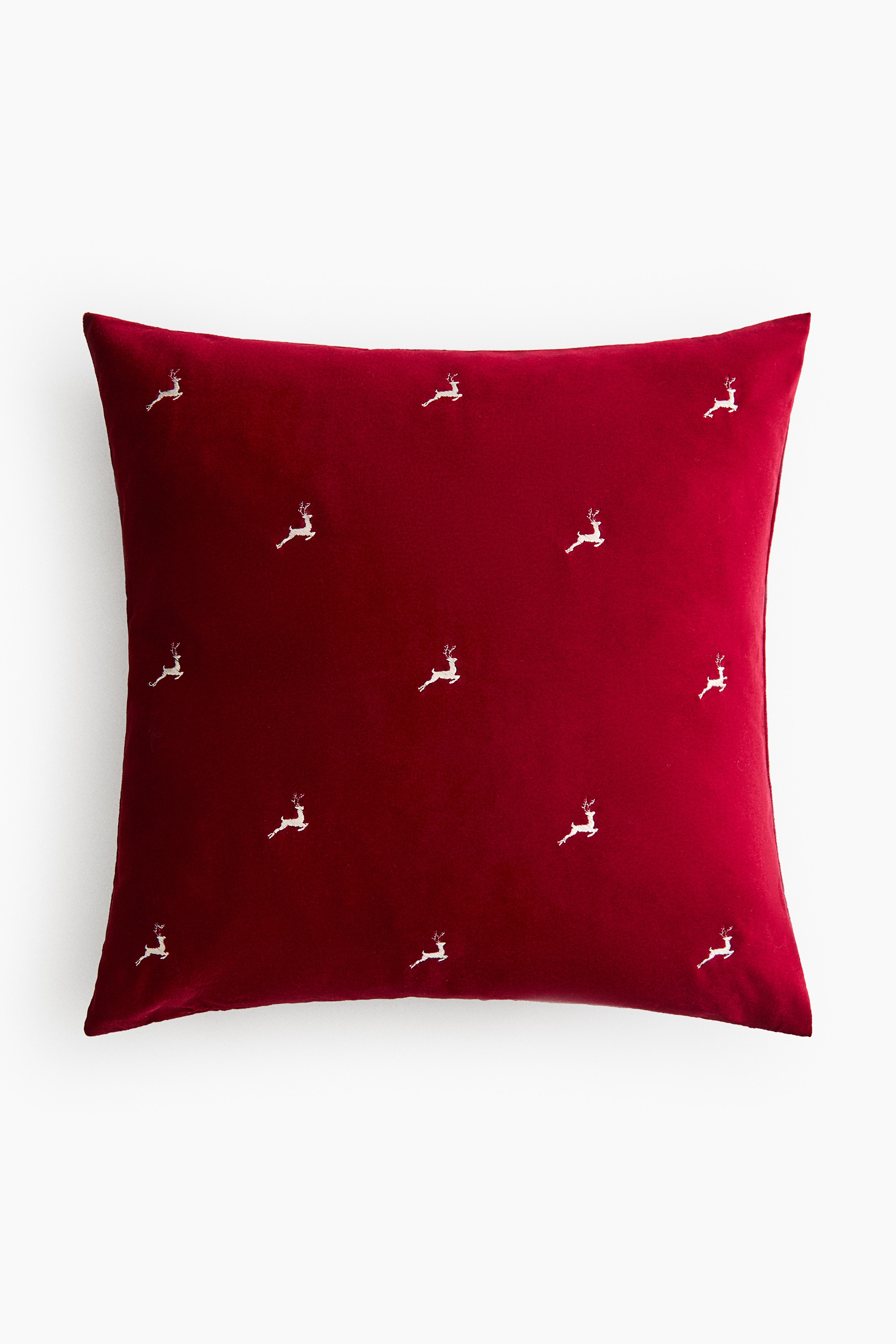 Funda de cojín con diseño bordado - Rojo/Renos/Verde oscuro/Abetos