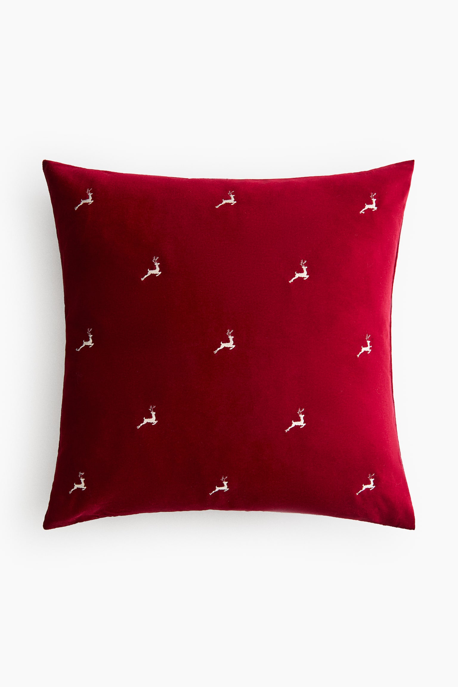 Embroidery-motif cushion cover - Red/Reindeer/Dark green/Spruces - 1