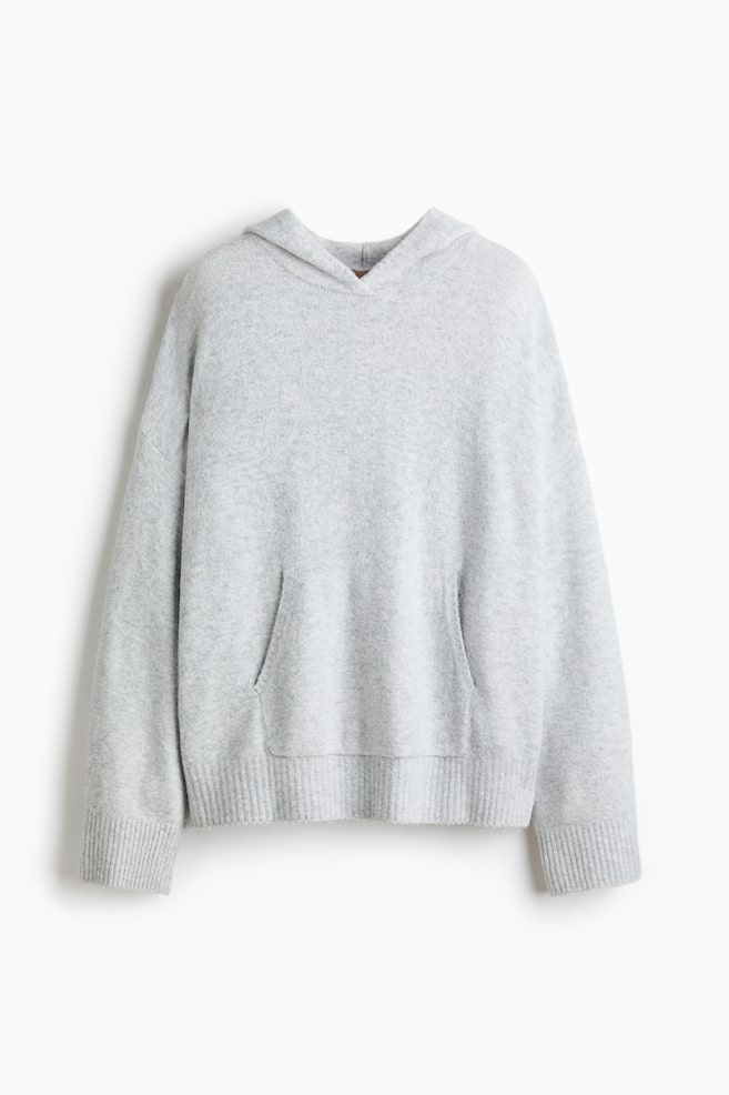 Knitted hoodie - Light grey marl - 1