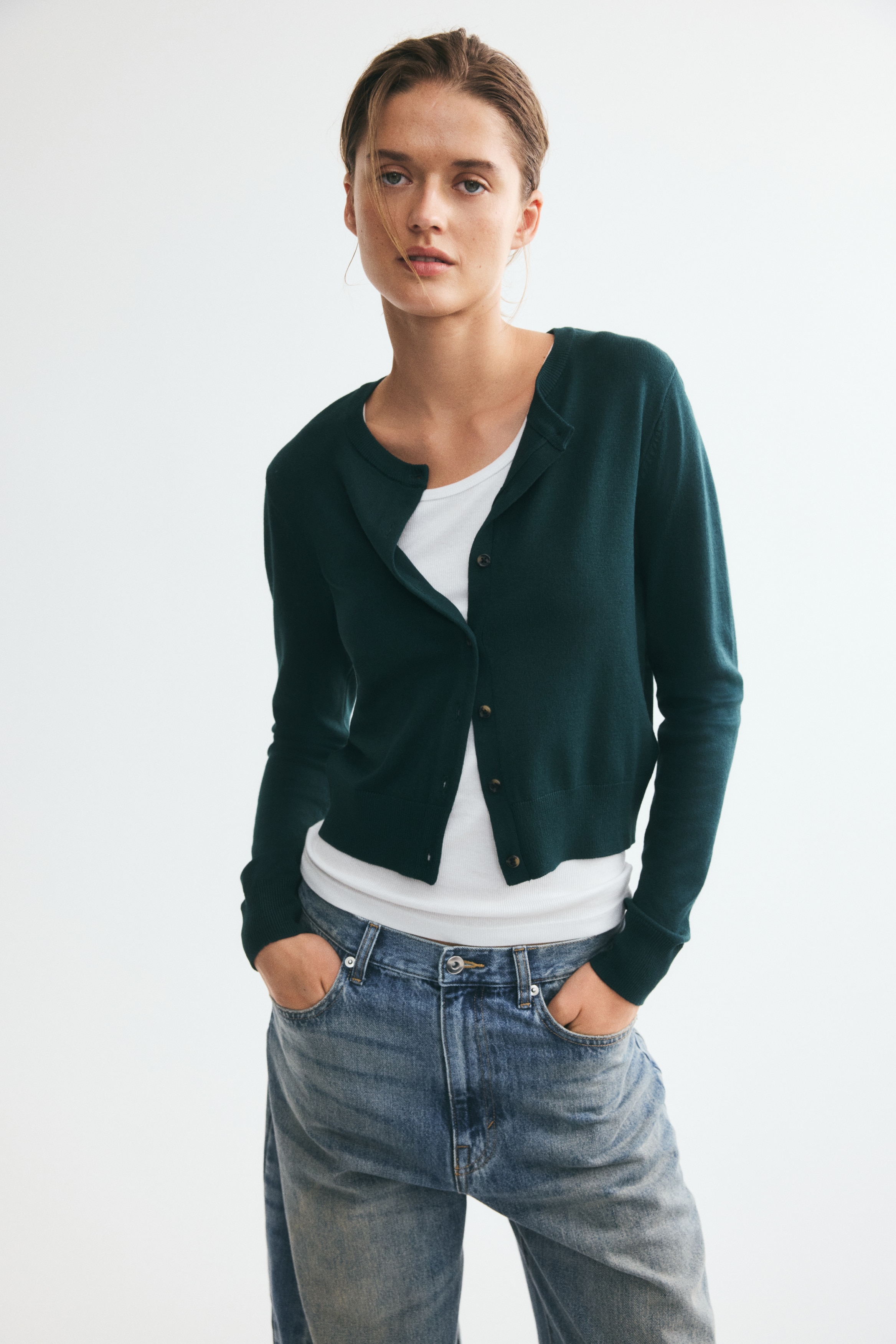 Áo cardigan dệt kim mịn - Màu xanh lá đậm/Màu đỏ rượu/Màu xanh tím than/Màu đen/Màu xám đậm/Màu xám đậm đốm/Màu xanh dương