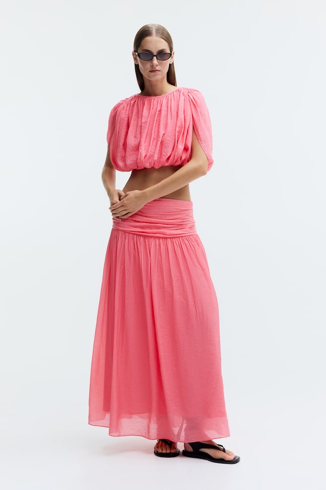 Bubble-hem crêpe top - Pink/Beige - 1