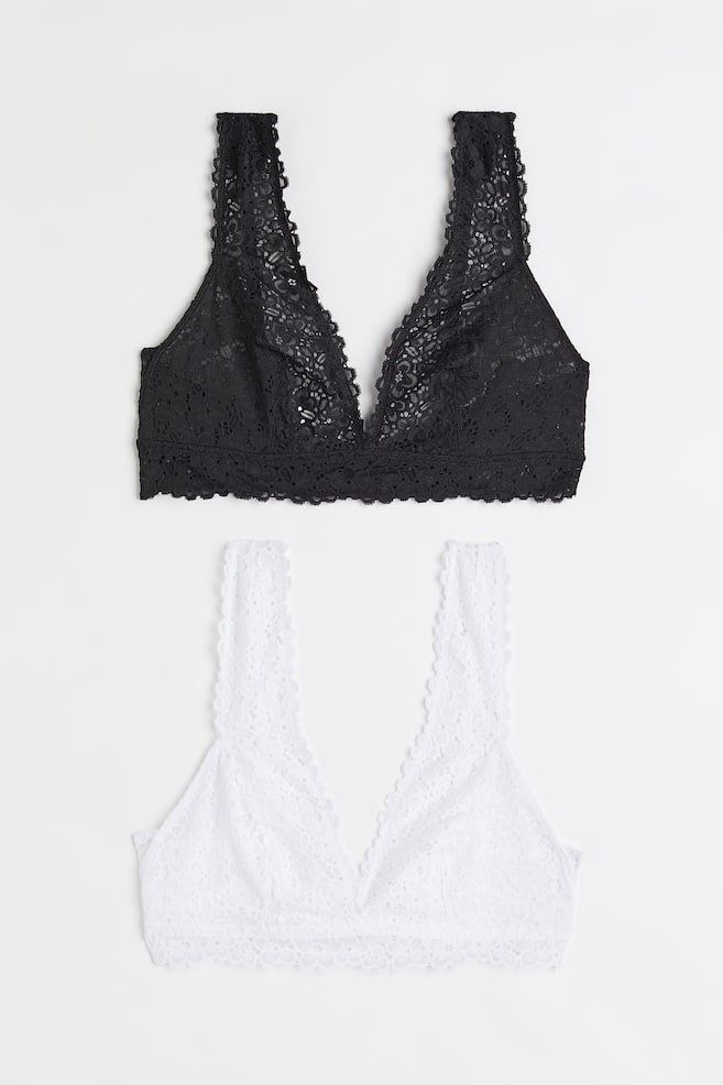 2-pack soft lace bras - Black/White - 2