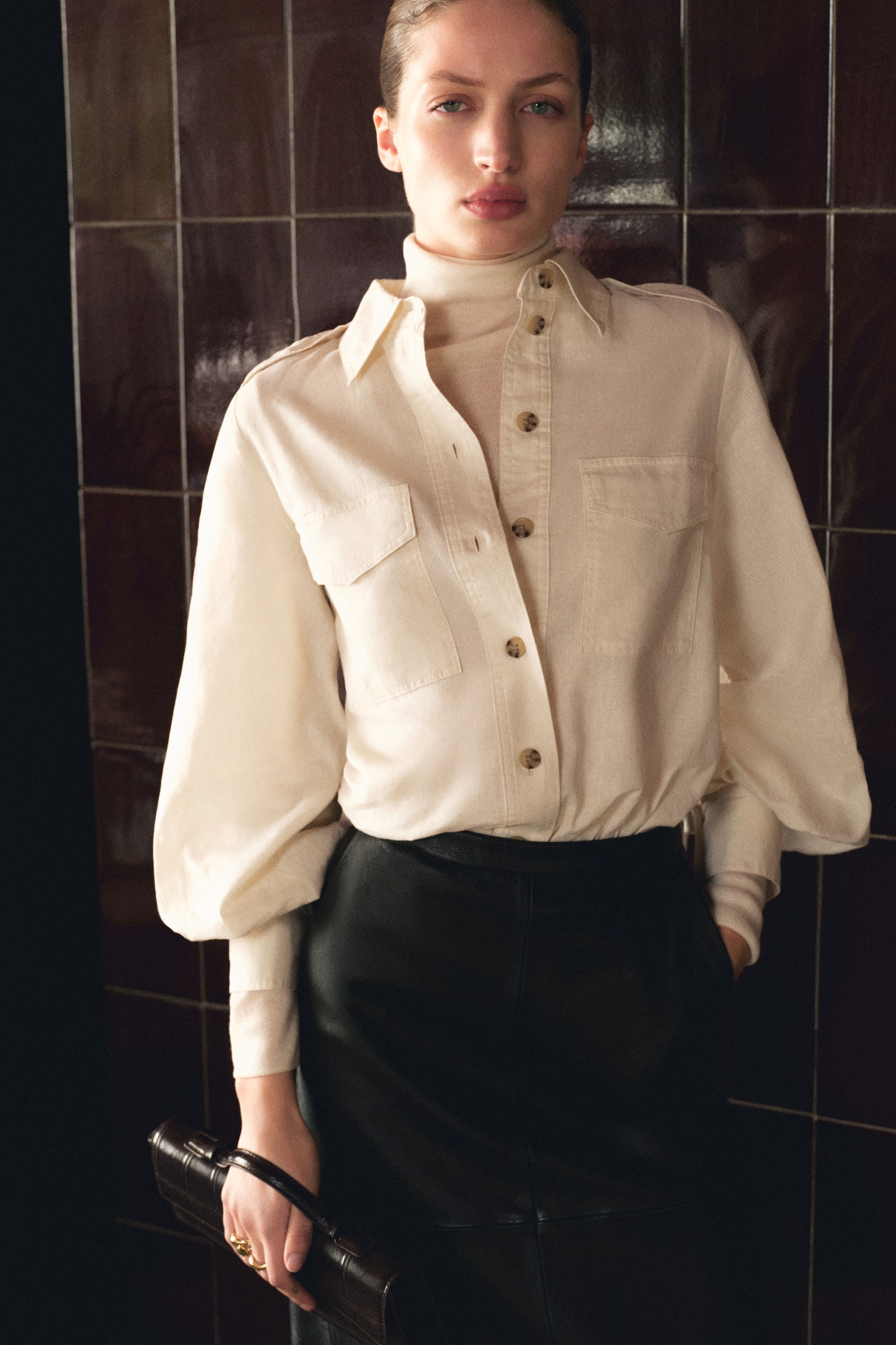 Camicia cargo in misto lino - Crema - 5