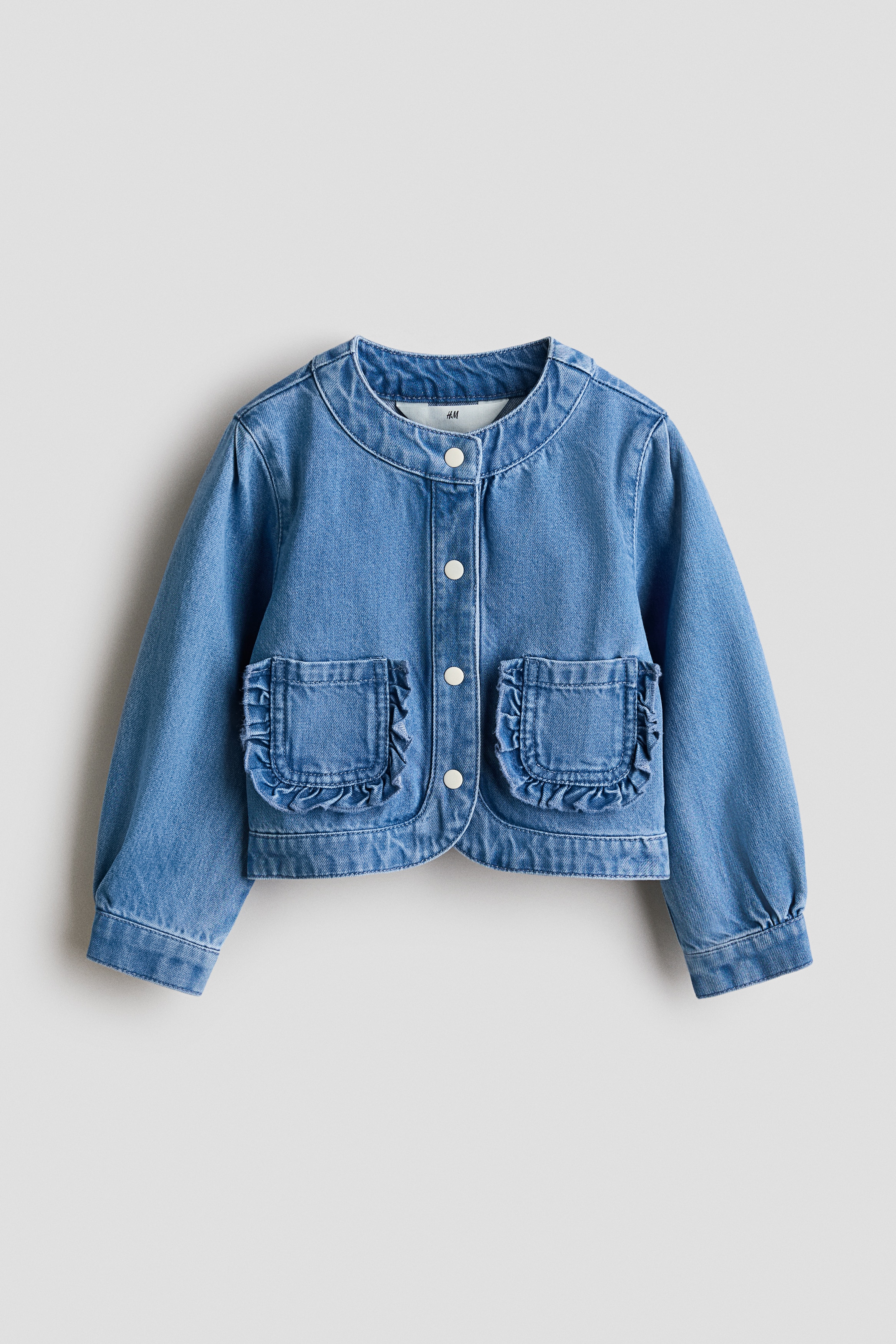 フリルトリム デニムジャケット - デニムブルー