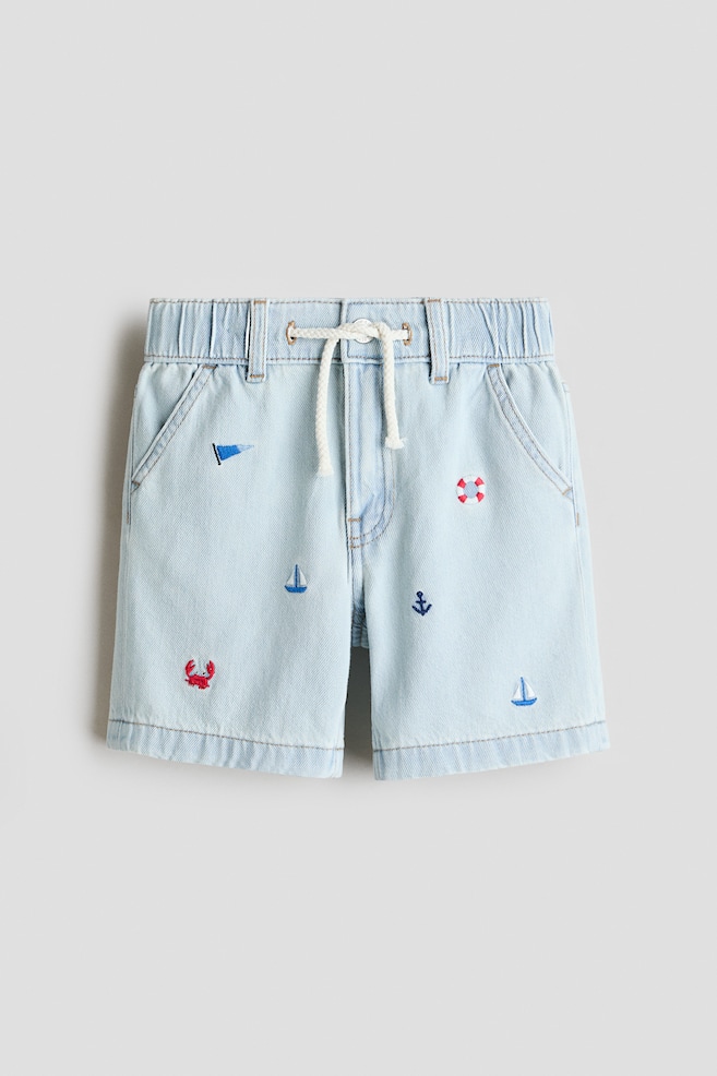 Denimshorts mit Stickerei - Helles Denimblau/Segelboote - 1