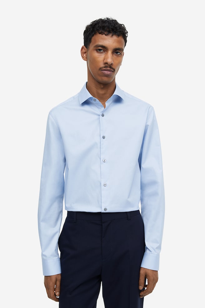Skjorte i premium cotton Slim Fit - Lyseblå/Hvid/Mørkeblå - 1