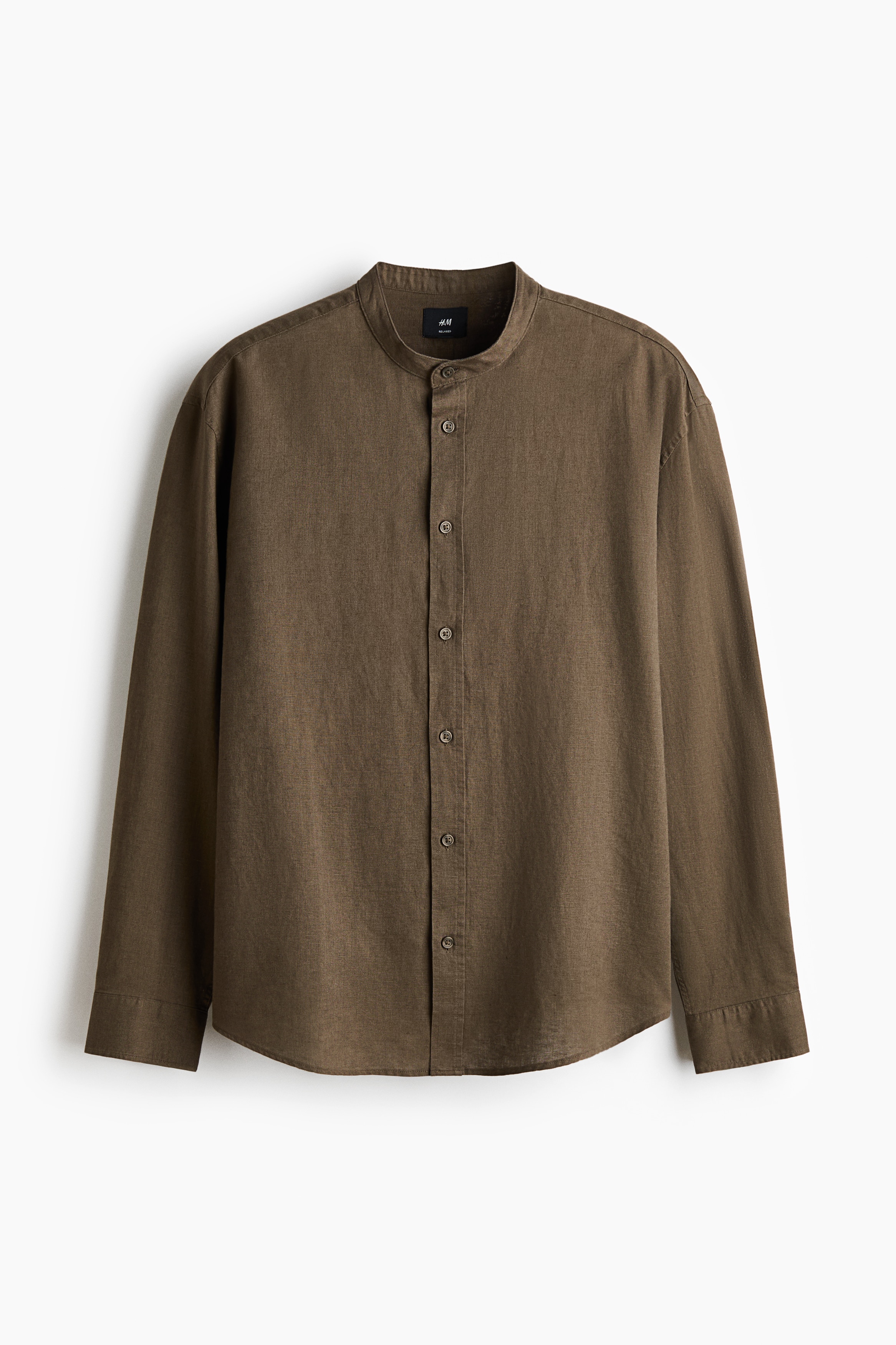 Relaxed Fit Linen-blend shirt - Khaki green/Rust red/White