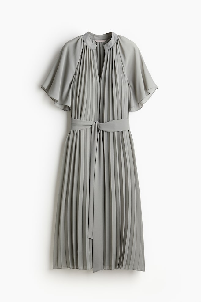 Pleated tie-belt dress - Grey - 1