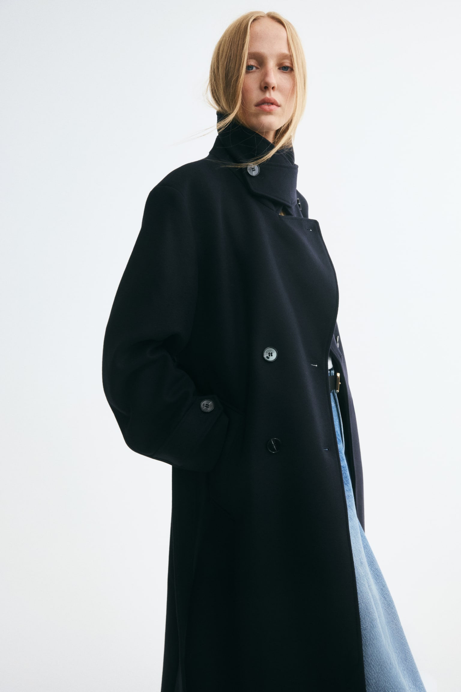 Женское пальто H&M Double-breasted wool-blend, цвет: Тёмно-синий — фото 6