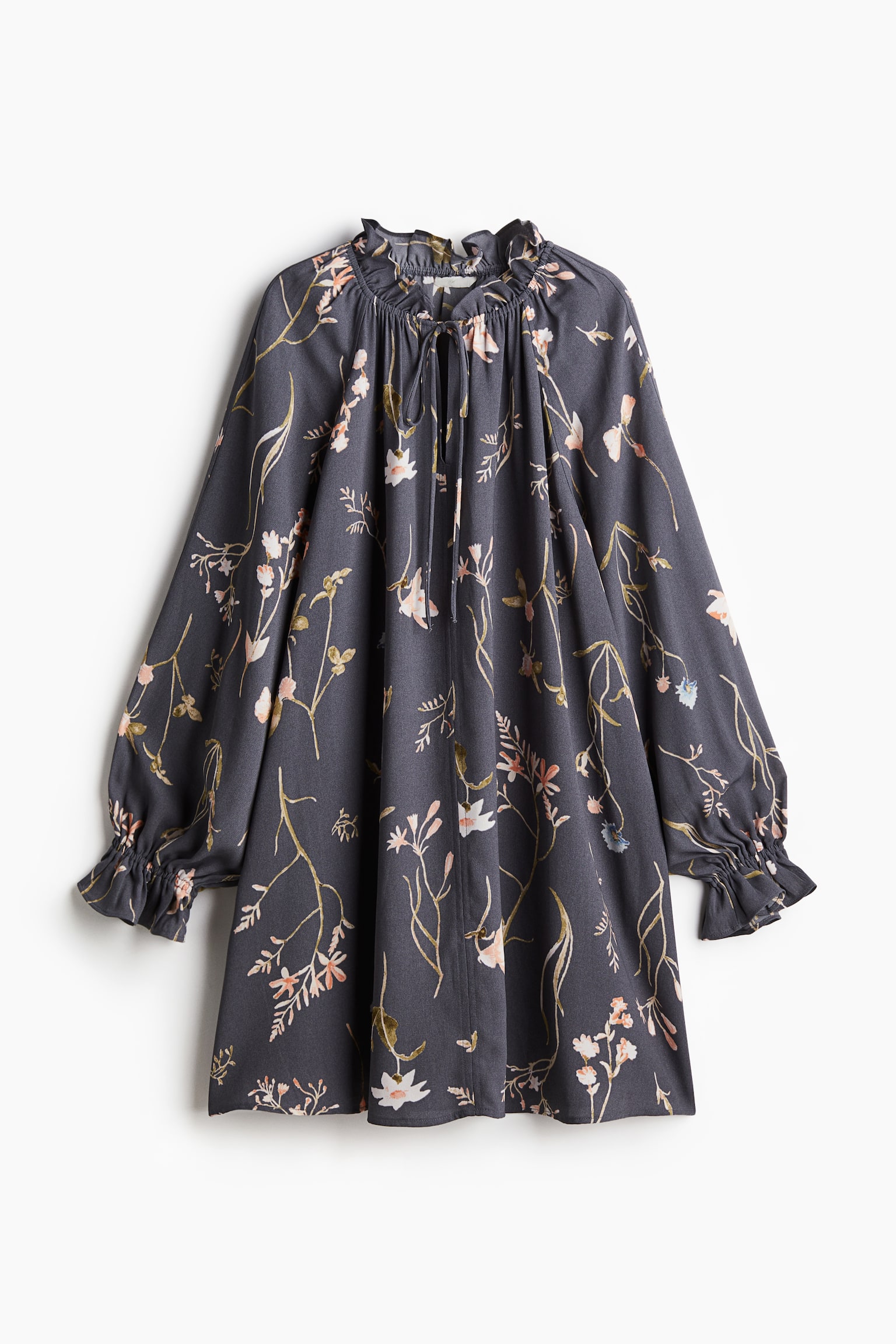 Frilled-collar dress - Dark grey/Floral/Black - 2